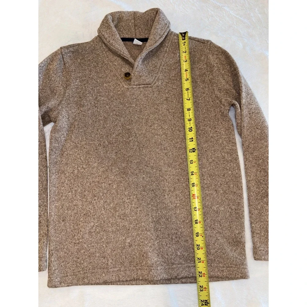 Old Navy Sweater Boys L (10-12) Heather Tan Tight Knit Fleece Lined Shawl Collar